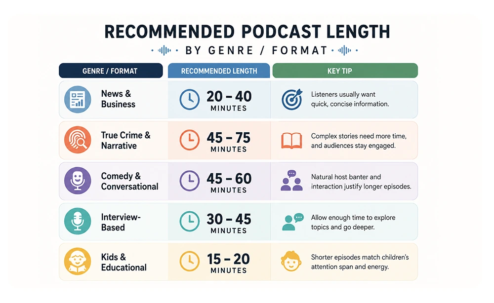 What's the Ideal Podcast Episode Length? Data and Best Practices 2 Best Podcast Length by Genre and Format