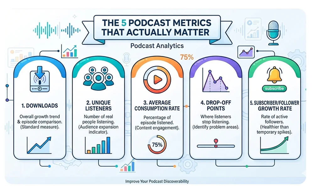 Podcast Analytics 101: The Metrics That Actually Matter 1 The 5 Podcast Metrics That Actually Matter