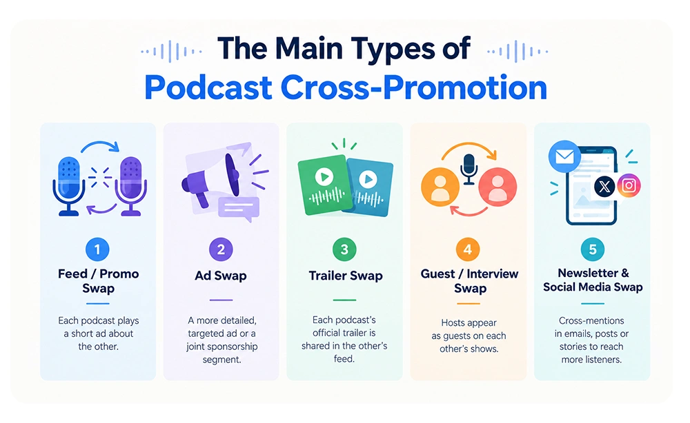 Podcast Cross Promotion: How to Grow Through Guest Swaps 2 The Main Types of Podcast Cross-Promotion