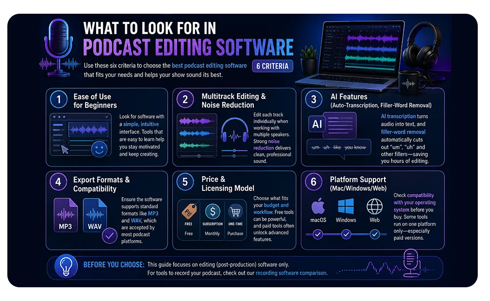 Best Podcast Editing Software Compared (Free & Paid) 1 What to Look for in Podcast Editing Software