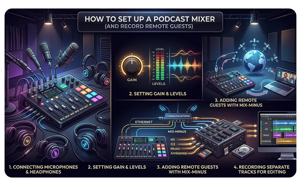Best Podcast Mixer in 2026: Top Picks for Every Budget & Setup 9 How to Set Up a Podcast Mixer for Multiple Guests