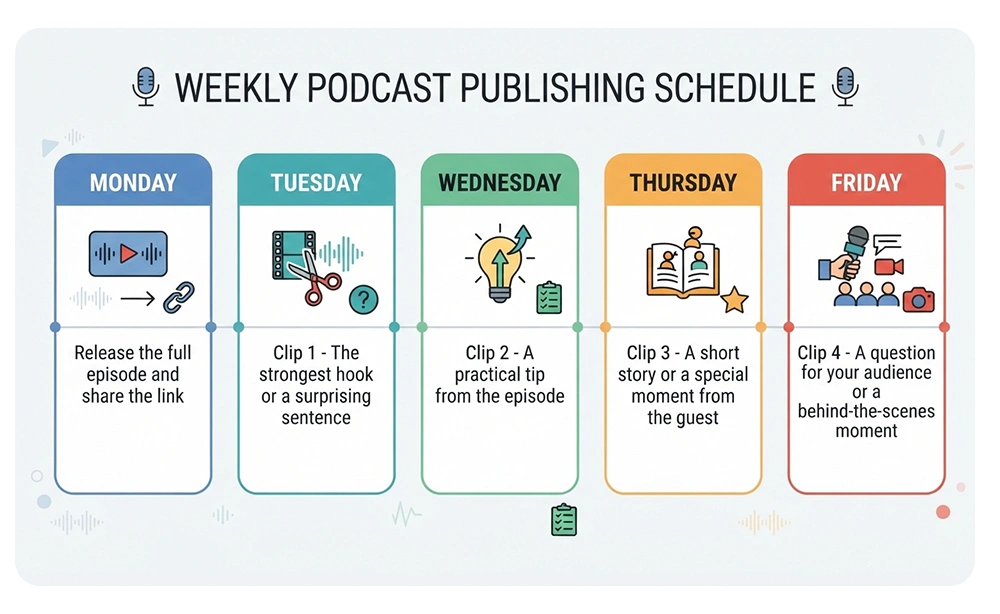 How to Repurpose Podcast Content for Instagram & TikTok 5 weekly podcast publishing schedule